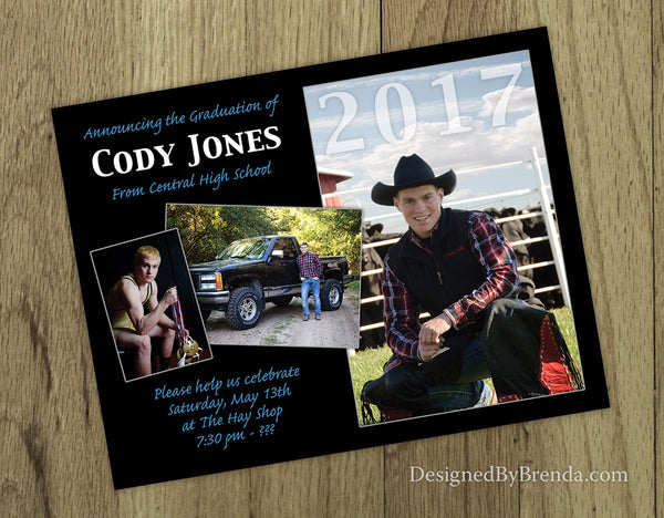 Graduation Party Invitation Postcard with photos on front & back – Designed By Brenda
