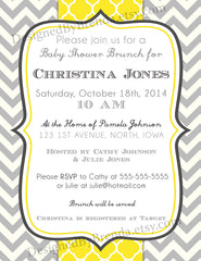 Grey Chevron and Yellow Quatrefoil Wedding or Baby Shower Invitations