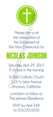 Green and Blue Baptism, First Communion or Confirmation Invitation With Religious Cross