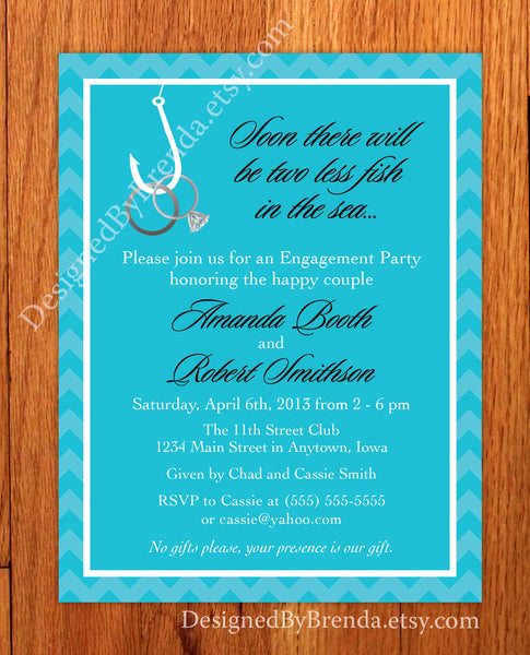 Two Less Fish in the Sea Engagement Party Invitations - Rings on Hook –  Designed By Brenda