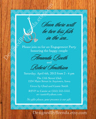 Two Less Fish in the Sea Engagement Party Invitations - Rings on Hook - Chevron Border