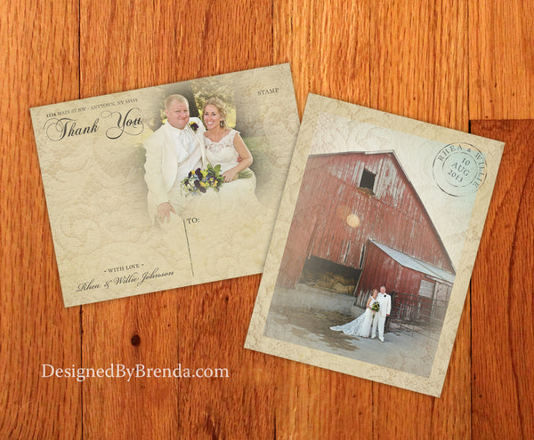 Vintage Lace Overlay Wedding Thank You Postcards – Designed By Brenda