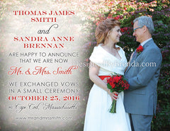 Double Sided Wedding Announcement or Elopement Card with Photos - Red & Grey