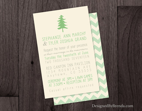 Chevron Wedding Invitations with Tree - Great for Outdoors or Nature Wedding
