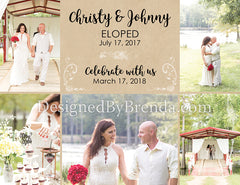Custom Elopement Wedding Announcement with Reception Save the Date - Rustic Photo Collage Card