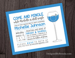 Blue Bachelorette Party Invitation with Wine Glass - Can also be Bridal Shower Invitation or Stagette Invite