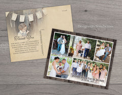 Rustic Wood Thank You Postcards with Custom Photo Collage - Vintage Look