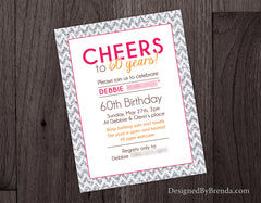 Pink & Gold Sparkly Chevron Birthday Invitation with Glitter Bling - Cheers!