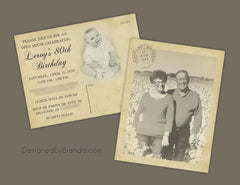 Vintage Style Birthday Party Invitation Postcard - Double Sided with Photos