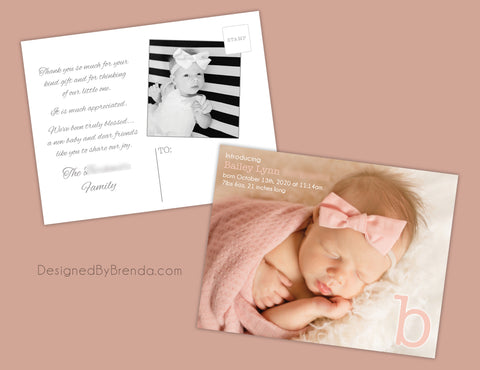 Monogram Letter Baby Announcement with Large Photo - Fun, Modern Design
