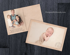 Vintage Style Baby Announcement with Photos and Rustic Postmark - Unique