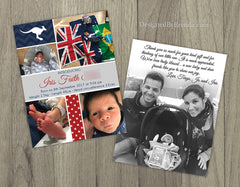 Stars and Airplanes Birth Announcement Card with Photos - Fun Red, White & Blue