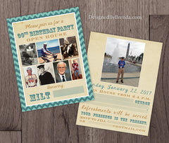 Vintage Chevron Birthday Invitations with Photos - Or Anniversary Party Invite