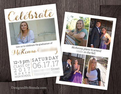 Modern Graduation Party Invitation with Photo - CELEBRATE in Faux Metallic Gold