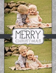 Merry Christmas, Double Sided Card with 2 Photos - Grey Floral Whimsy