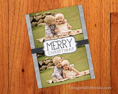 Merry Christmas, Double Sided Card with 2 Photos - Grey Floral Whimsy