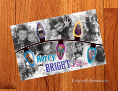 Merry and Bright Holiday Card with Fun Photo Collage and String of Christmas Lights