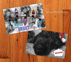 Merry and Bright Holiday Card with Fun Photo Collage and String of Christmas Lights