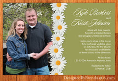 White Daisy Wedding Invitations with Photo - Green Background can be Any Color