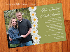 White Daisy Wedding Invitations with Photo - Green Background can be Any Color