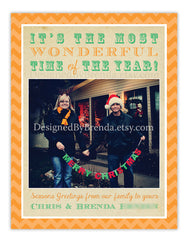 Rustic Christmas Photo Card with Chevron Border - It's the Most Wonderful Time of the Year