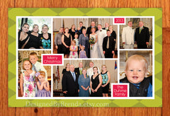 Pink & Lime Green Argyle Holiday Card with 6 Photos in a Custom Collage