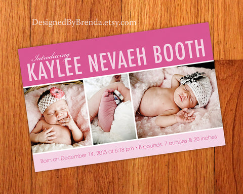 Modern Birth Announcement Card - Can be made for a Baby Girl or Boy