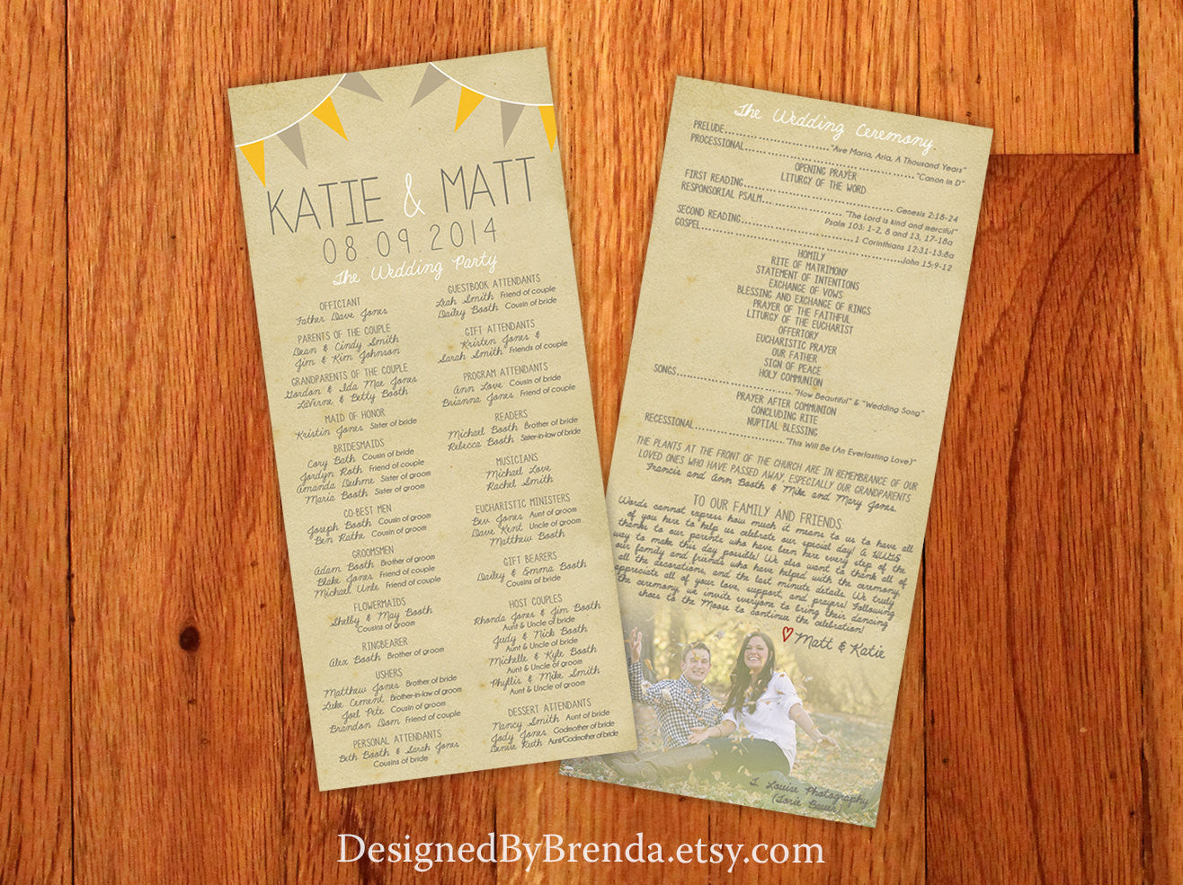 Vintage Style Wedding Programs - Double Sided with Rustic Photo & Banner