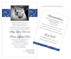Blue & White Swirls Wedding Invitation with Photo - Fun, Modern Design