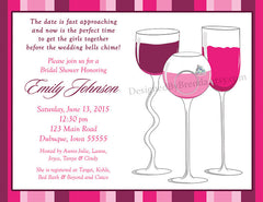 Pink Wine Glasses Bridal Shower or Bachelorette Party Invitation with Engagement Ring