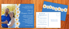 White Daisy Wedding Invitations with Photo - Green Background can be Any Color