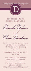 Classic Style Wedding Invitation with Circle Inital Monogram & Typewriter Font - Retro Feel