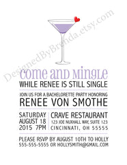 Bachelorette Party or Wedding Shower Invitation with Wine or Martini Glass - Girls Night Out