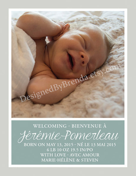 Colored Background Large Monogram Birth Announcement