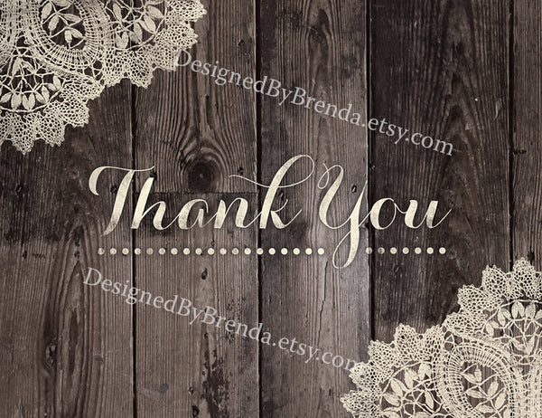 Rustic Barn Wood & Vintage Lace Wedding Thank You Card – Designed By Brenda