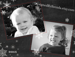 Double Sided Christmas Card with Fun Photos on Chalkboard Background and White Snowflakes