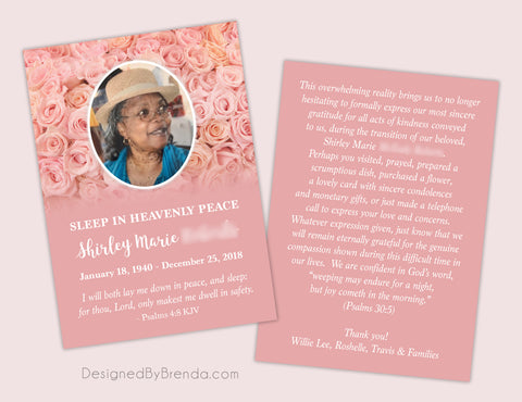 Beautiful Memorial Card with Photo on Pink Rose Background