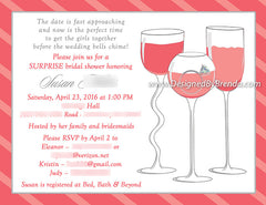 Pink Wine Glasses Bridal Shower or Bachelorette Party Invitation with Engagement Ring
