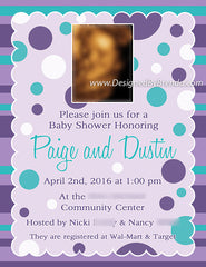 Baby Girl Shower Invitation or Gender Announcement Card - with ultrasound image - Pink & Green