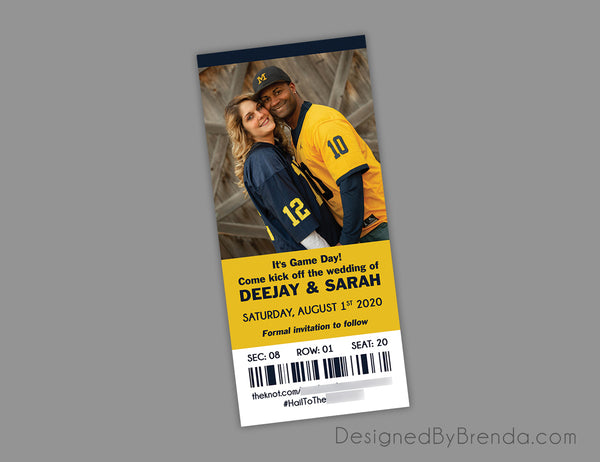 Football Ticket Save the Date Card with Photos on Both Sides - Green &  White – Designed By Brenda