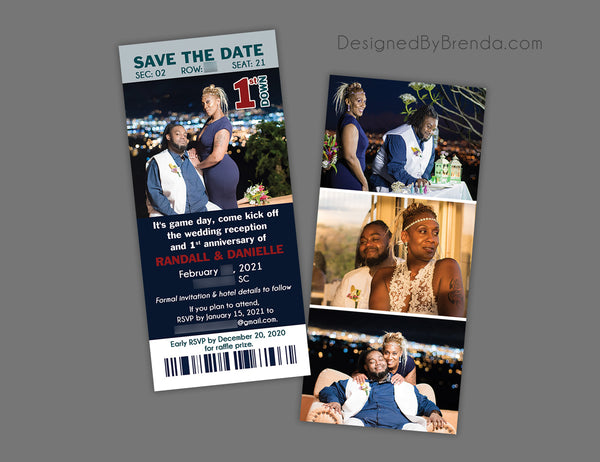 Green Bay Packers GB Save The Date Party Football Ticket Portrait