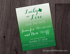 Ombre Lucky in Love Bridal Shower Invitation - Modern Kelly Green Color Gradient