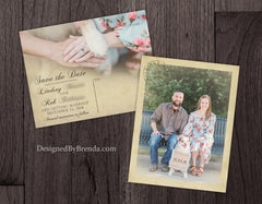 Vintage Save the Date Postcards with Rustic Postmark and Photo