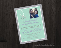 Two Less Fish in the Sea Save the Dates with Photo - Hooked on Love - Rings on Hook