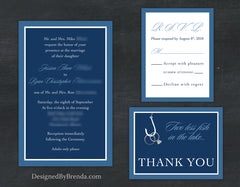 Two Less Fish in the Sea Wedding Invitation with Rings on Hook - Navy and Coral