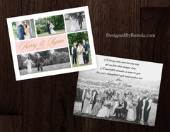 Wedding Thank You Card with Custom Photo Collage, Salmon Pink & Gold - Double Sided