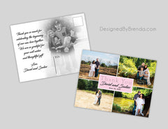 Vertical Wedding Thank You Postcard with Four Photos