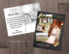 Combined Christmas Card and Wedding Thank You with Photos in Gold Chalkboard Collage