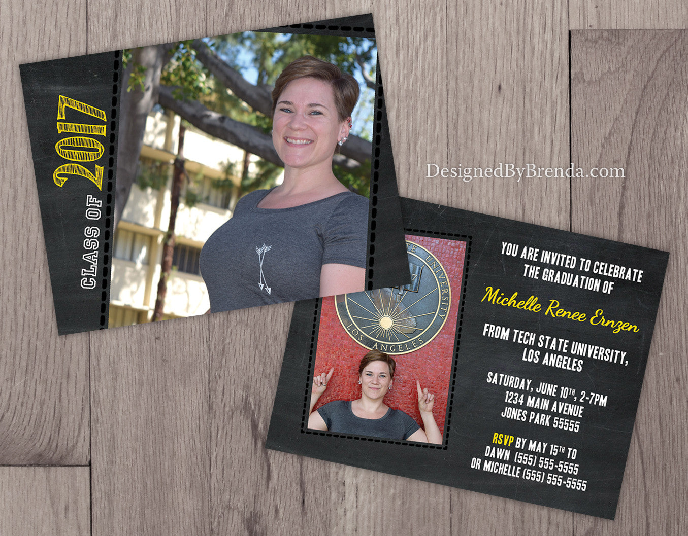 Chalkboard Style Graduation Party Invitation Card - Double Sided with Photos