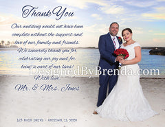 Nautical Wedding Thank You Card with Photo Collage - Double Sided Navy Blue